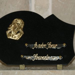 Plaque granit noir bronze jesus