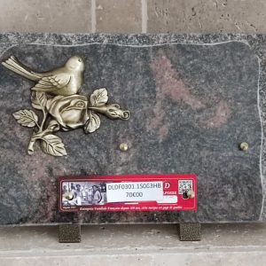 plaque granit rose bord éclaté oiseau/fleur rose