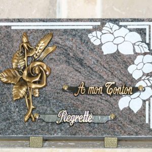 Plaque granit rose litho fleurs et bronze fleurs