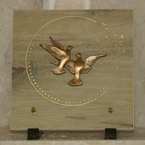 Plaque ceramique litho cercle bronze colombes