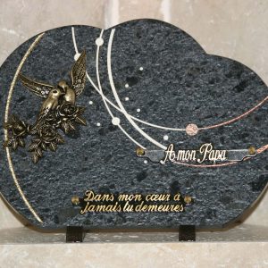 Plaque granit gris litho bronze oiseaux