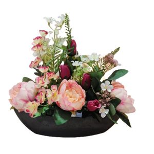 Coupe pierre pivoine/roses couleur mauve et rose