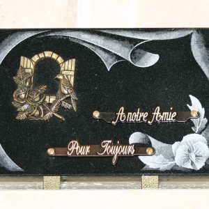 Plaque granit noir litho fleurs bronze campagne