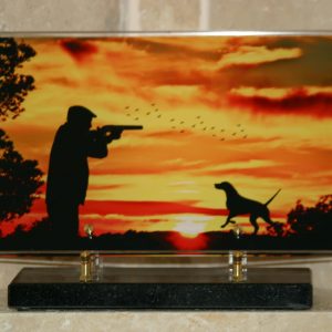 Plaque altuglass chasseur et son chien