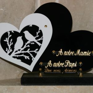 Plaque Altuglass N&B double cœur oiseaux