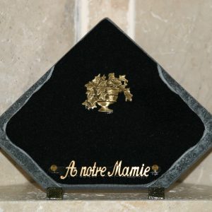 Plaque granit noir éclaté bronze pot de fleurs