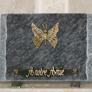 Plaque granit bleu éclaté bronze papillon