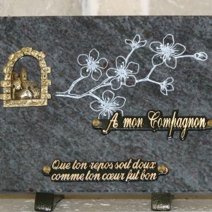 Plaque granit litho fleurs