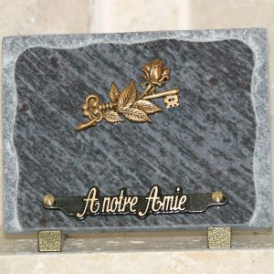 Plaque granit bleu éclaté bronze clef/rose