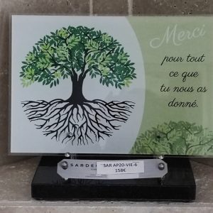 Plaque altuglass arbre de vie avec racines vert "merci"